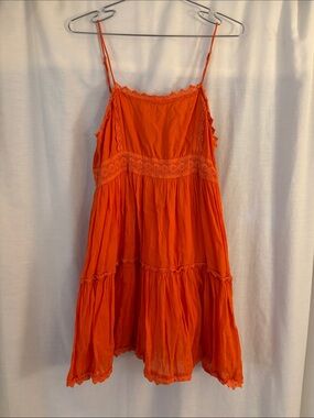 Urban Outfitters Bright Orange Spaghetti-Strap Tiered Mini Dress